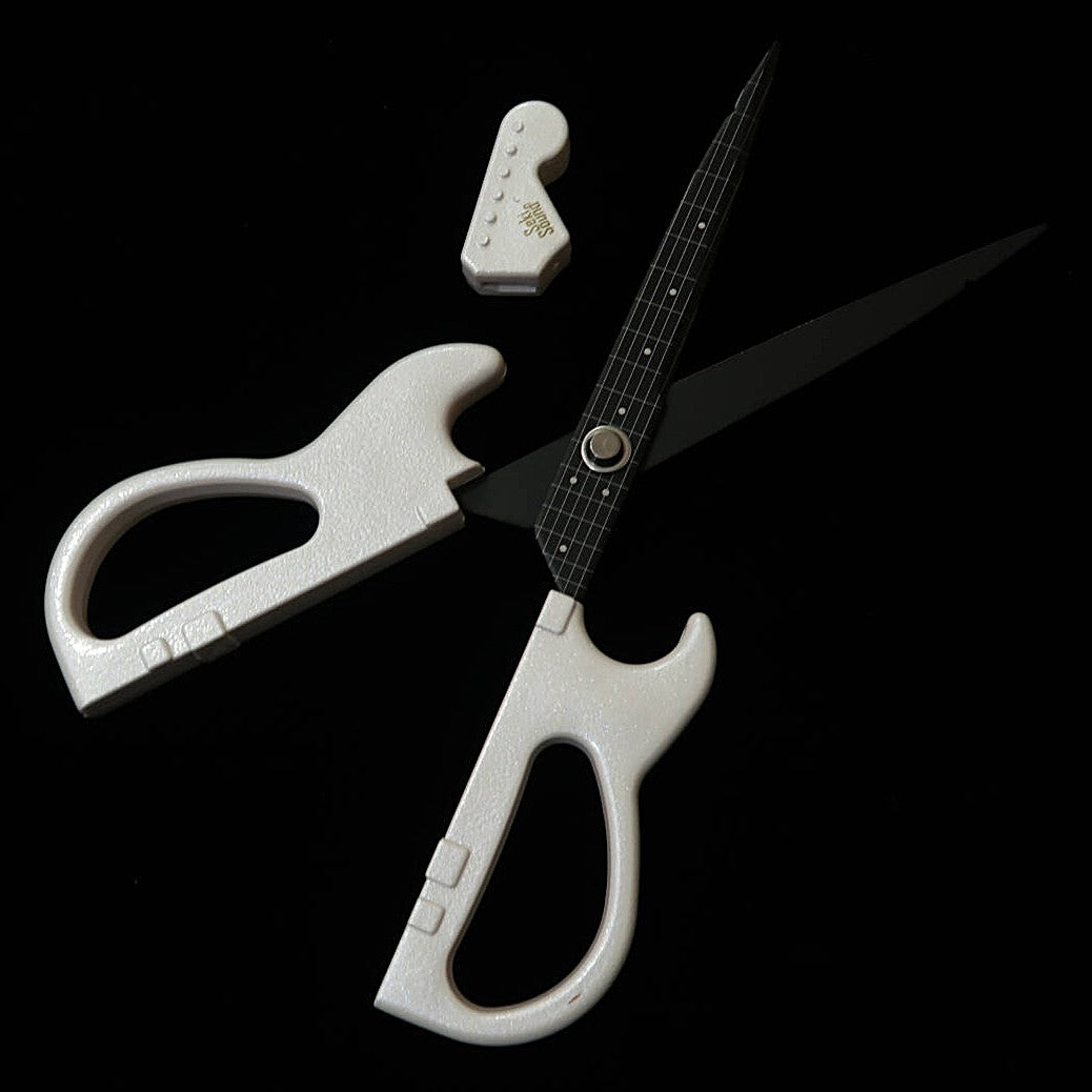 Nikken Cutelaria Tesoura em formato de guitarra com suporte, Branco Pérola