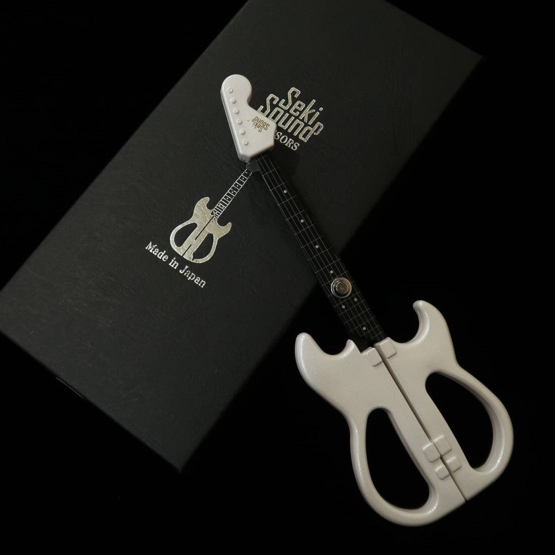 Nikken Cutelaria Tesoura em formato de guitarra com suporte, Branco Pérola