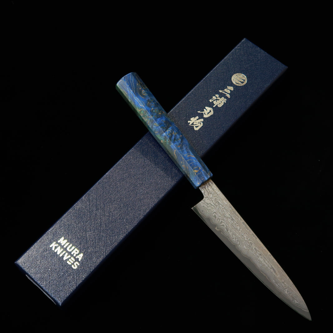 三浦佩MIURA Obidama ペティ 銀紙三号 ダマスカス スタビライズウッド（150mm）