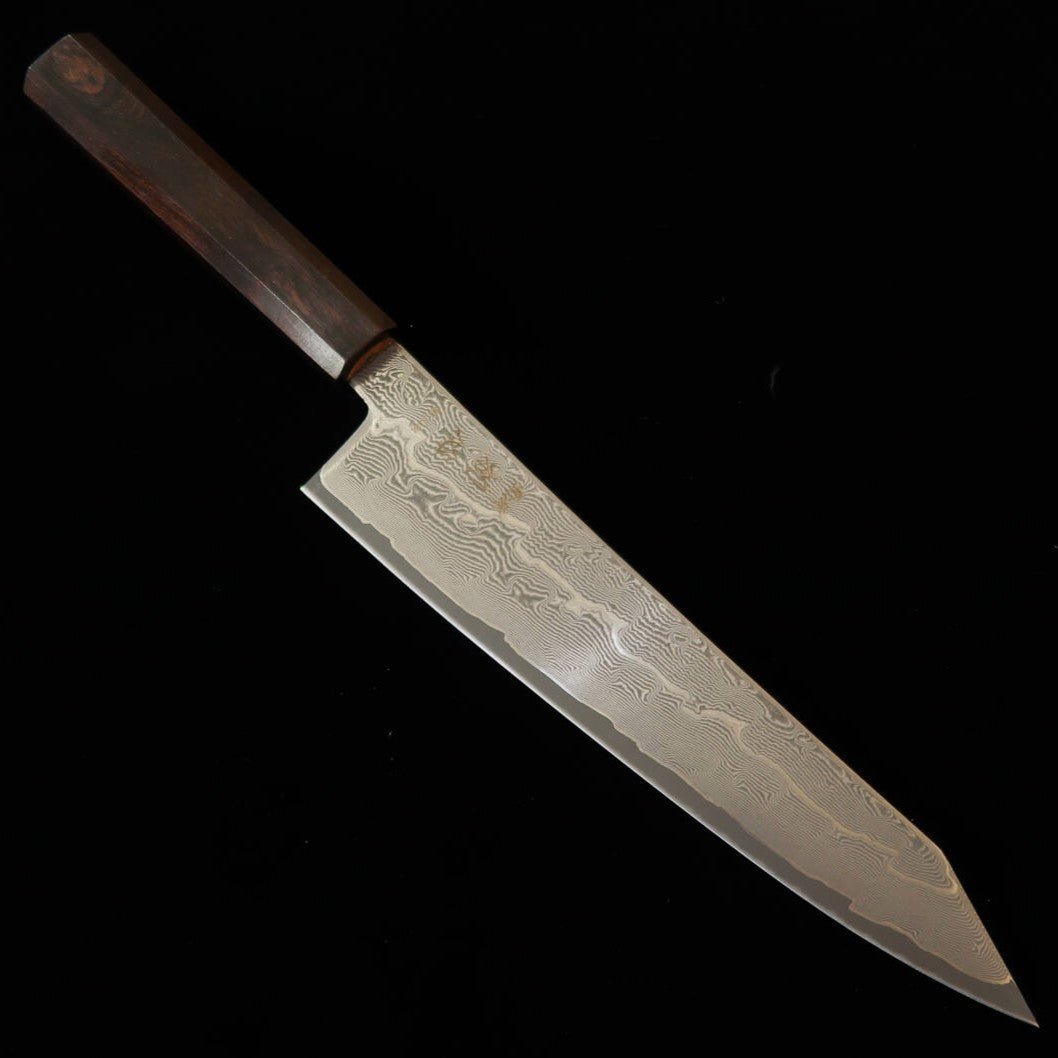HATSUKOKORO – Kiritsuke gyuto, acier Gin-3 damas, manche monobloc en ébène (210 mm)