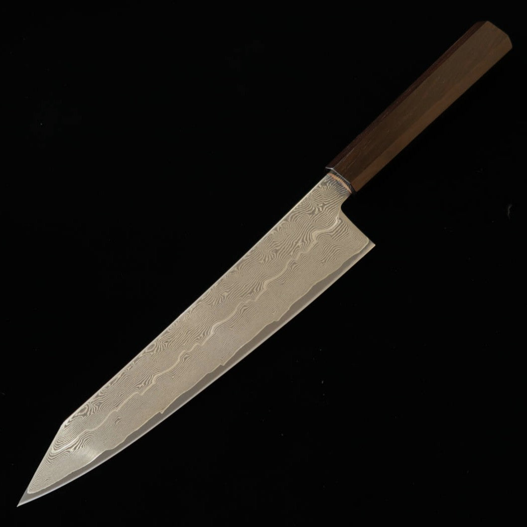 HATSUKOKORO – Kiritsuke gyuto, acier Gin-3 damas, manche monobloc en ébène (210 mm)