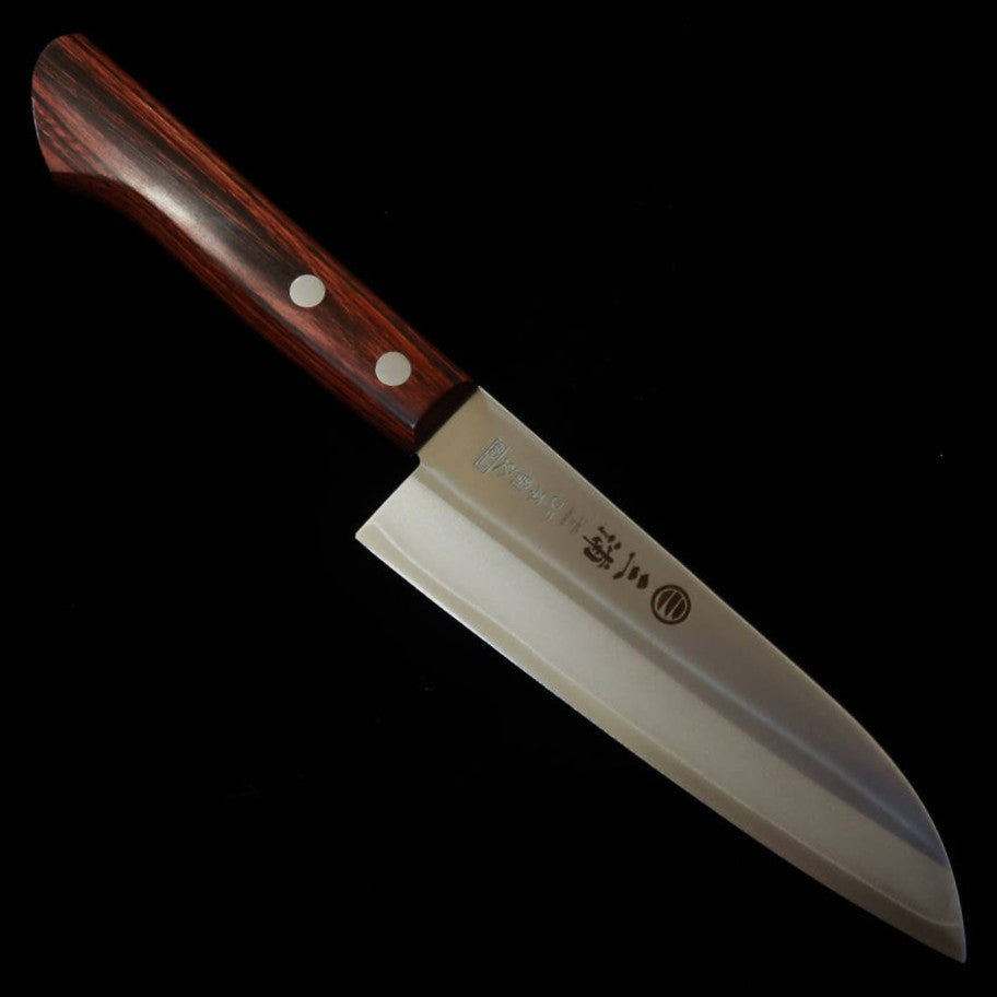 Miura Small Santoku VG1 DP Gold, No Tsuba, Mahogany Handle (140mm)