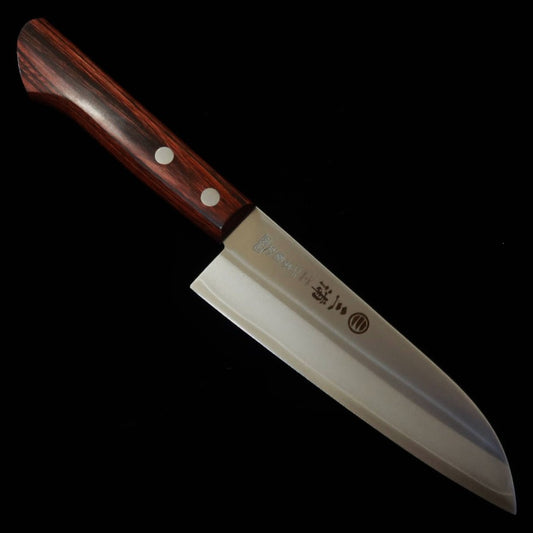 Miura Small Santoku VG1 DP Gold, No Tsuba, Mahogany Handle (140mm)