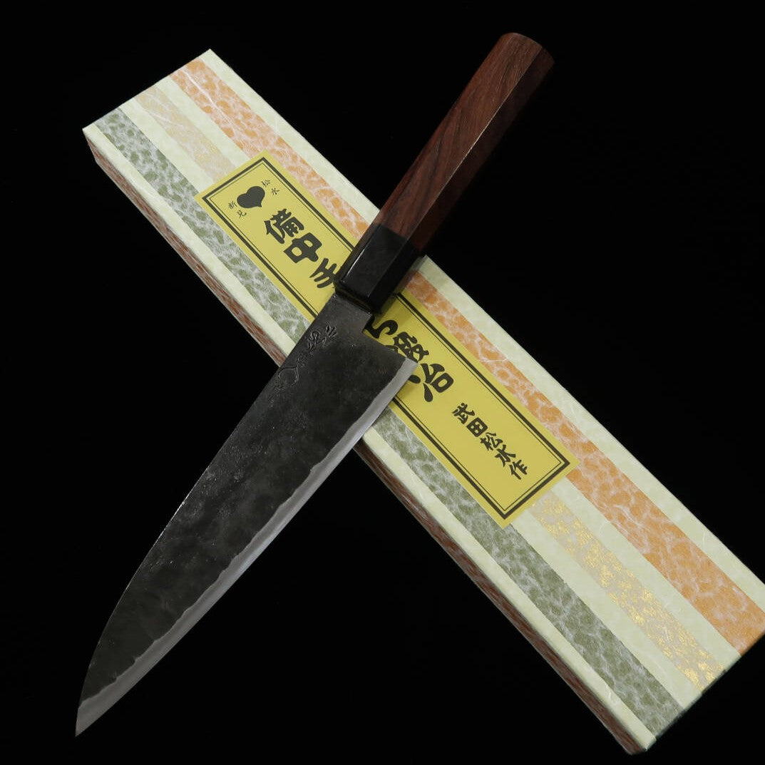 TAKEDA Takeda Hamono, forja manual Bitchū, «Sasa no Ha» (pequeño), acero Hitachi Aogami Super (180 mm)