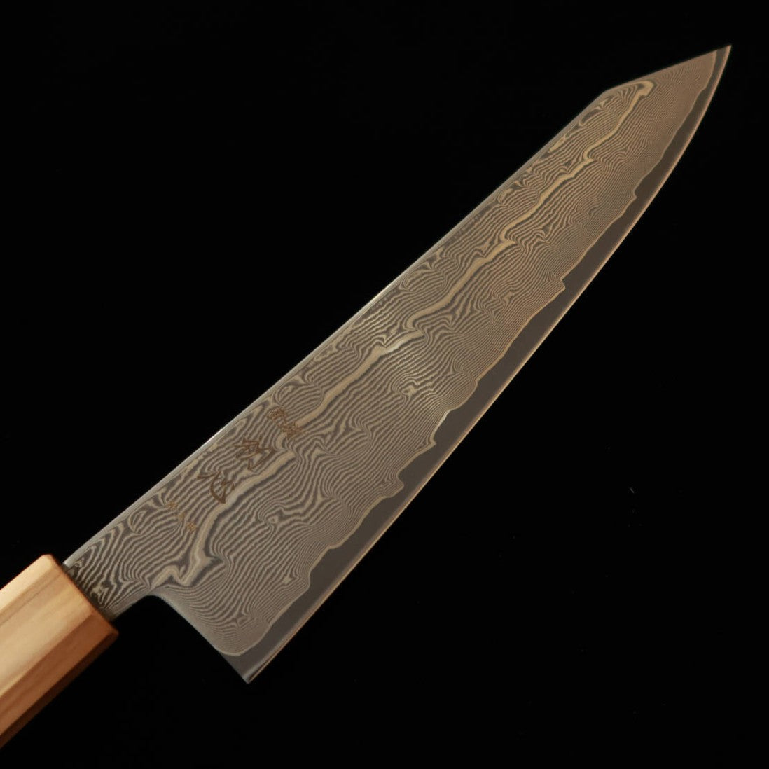 Couteau Kiritsuke Gyuto Hatsukokoro, Acier Ginsan Damas, Manche Octogonal en Olivier (210 mm)
