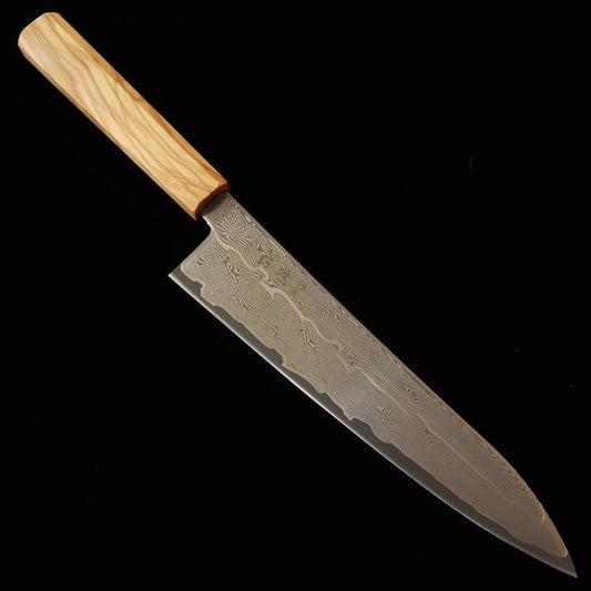 初心 HATSUKOKORO 牛刀 銀紙三号 ダマスカス オリーブ八角柄 (210mm)