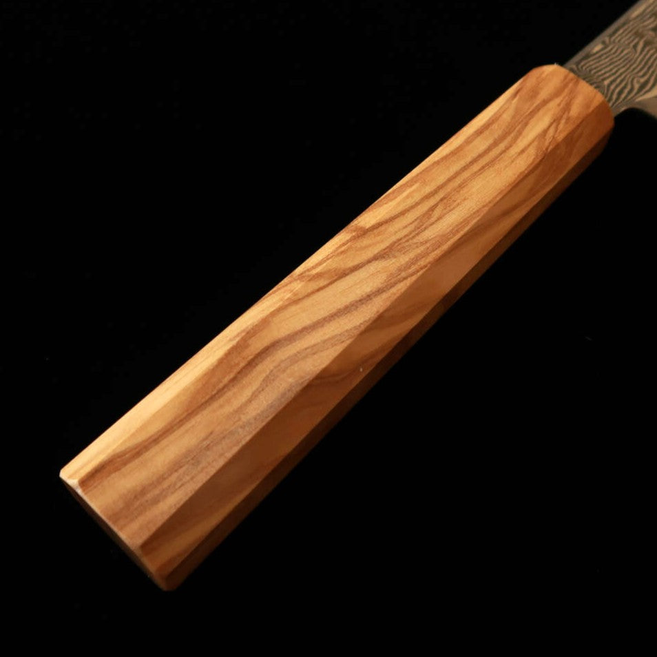 初心 HATSUKOKORO 牛刀 銀紙三号 ダマスカス オリーブ八角柄 (210mm)