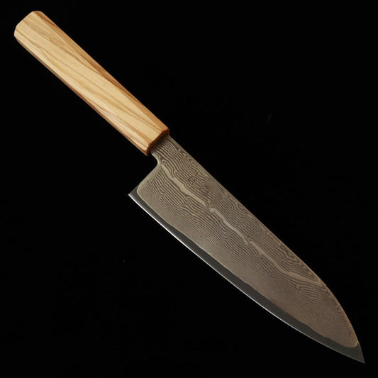Hatsukokoro HATSUKOKORO Santoku Gin-san #3 Damasco Cabo octogonal de oliveira (170 mm)