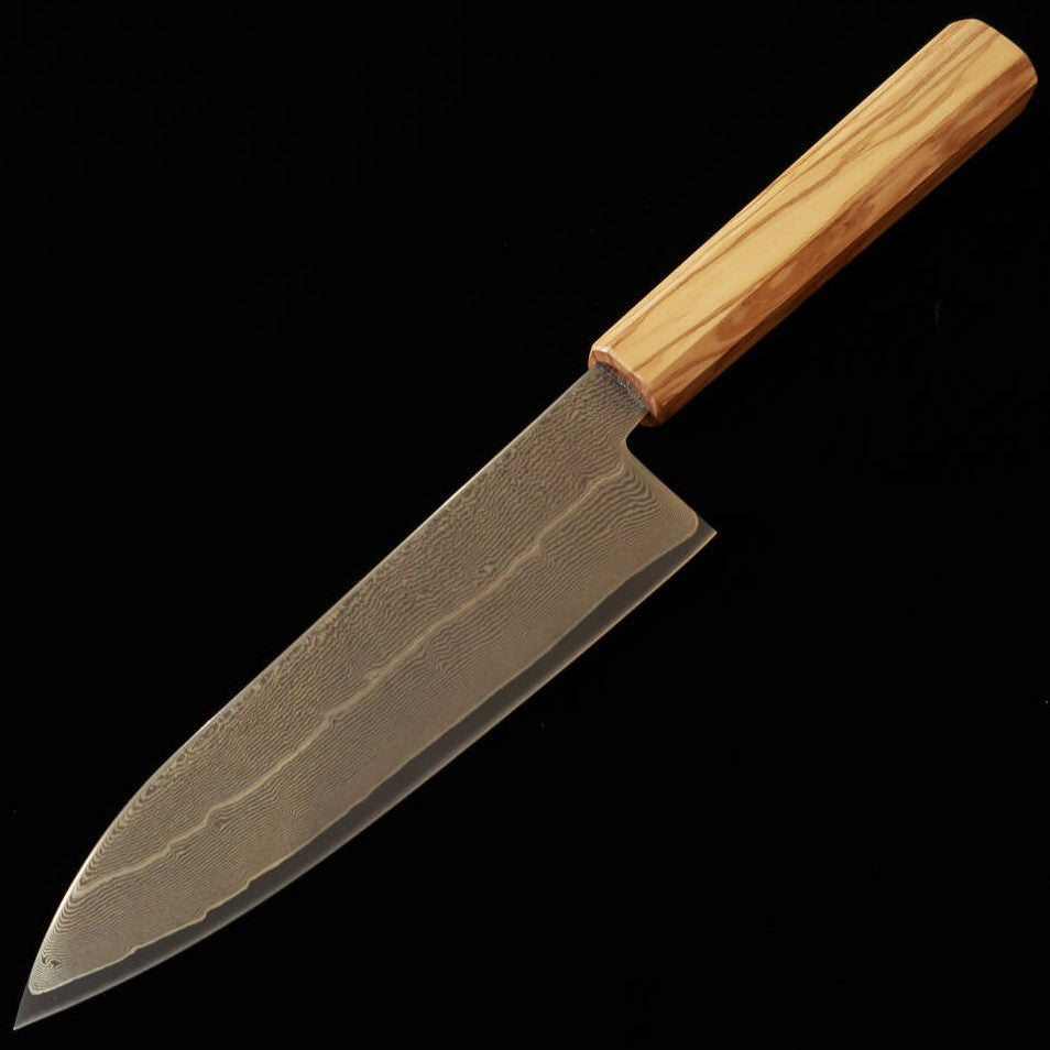 初心 HATSUKOKORO 三徳 銀紙三号 ダマスカス オリーブ八角柄 (170mm)