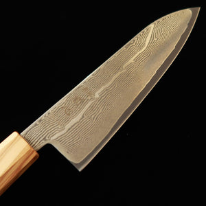 Hatsukokoro HATSUKOKORO Santoku Gin-san #3 Damasco Cabo octogonal de oliveira (170 mm)