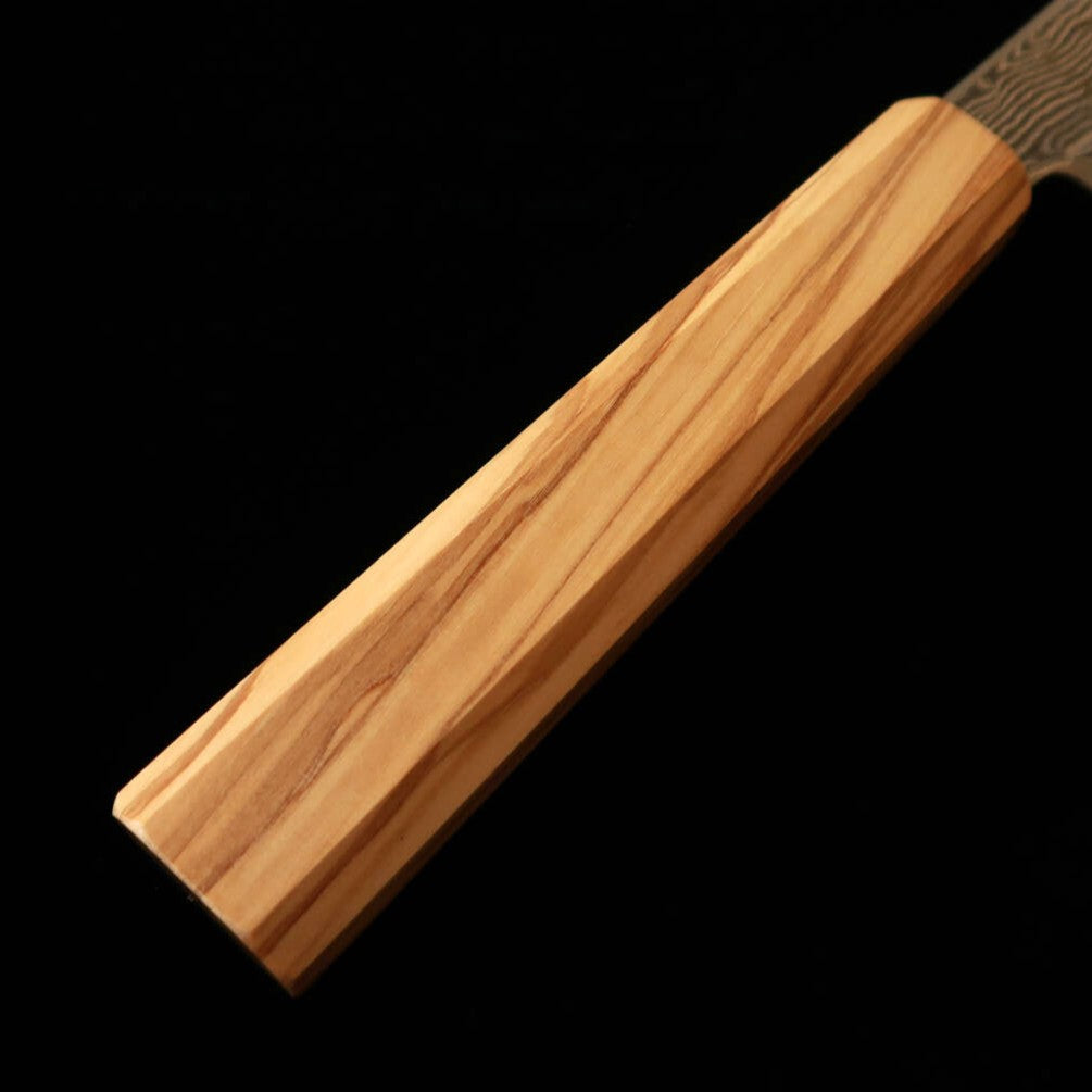 Hatsukokoro HATSUKOKORO Santoku Gin-san #3 Damasco Cabo octogonal de oliveira (170 mm)