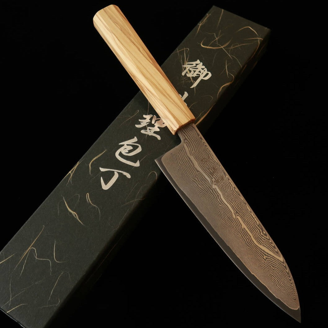 HATSUKOKORO Hatsukokoro santoku Gingami No.3 damasco mango octogonal de olivo (170 mm)