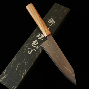Hatsukokoro Kiritsuke Santoku Aogami No. 3 Damascus Olive Octagonal Handle (170mm)