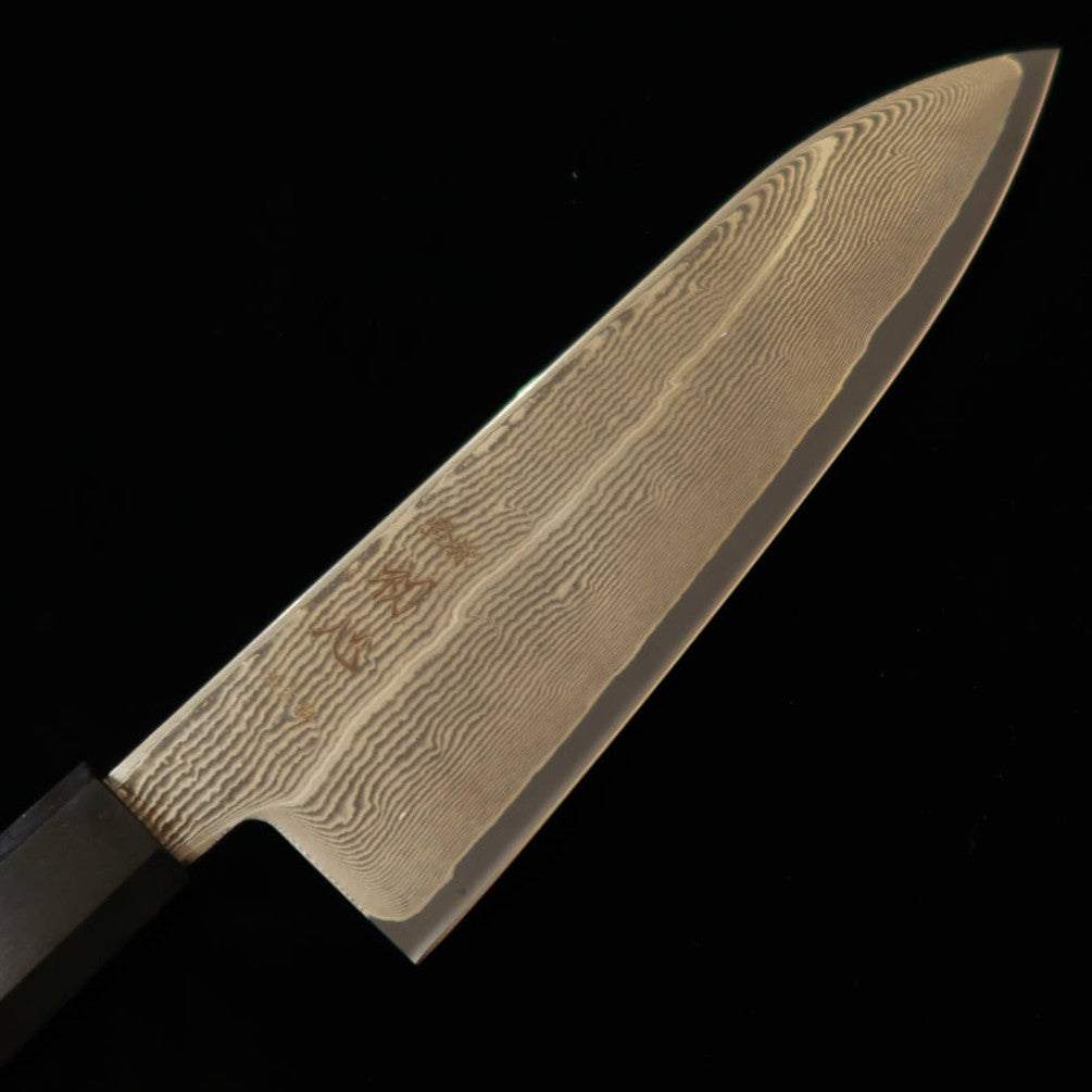 Hatsukokoro Santoku Ginsan Damascus Ebony Integrated Handle (170mm)