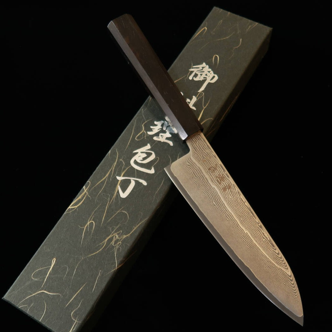 Hatsukokoro Santoku Ginsan Damascus Ebony Integrated Handle (170mm)