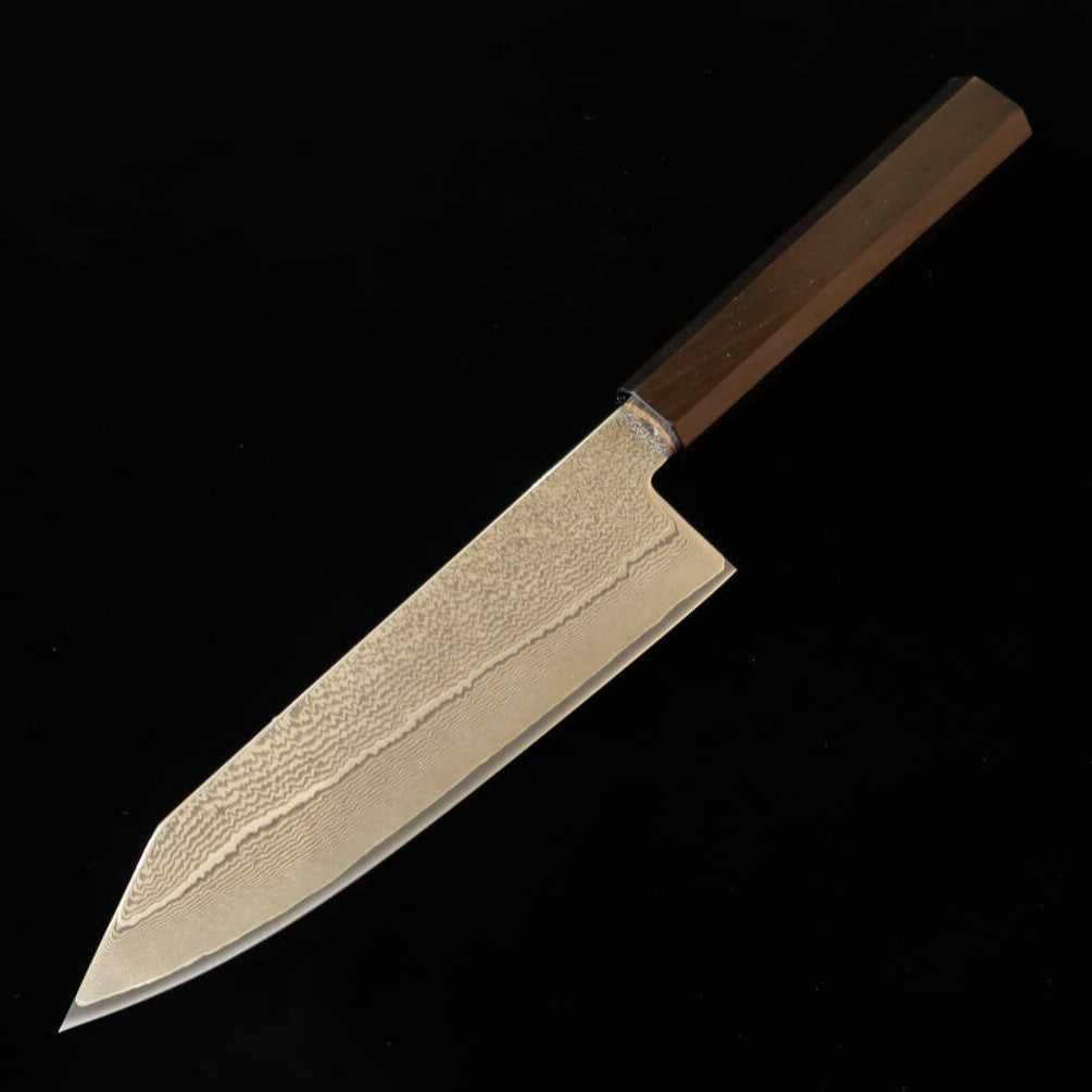 Hatsukokoro Kiritsuke Santoku Aogami No. 3 Damascus with Integrated Ebony Handle (170mm)