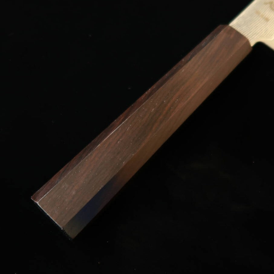 Hatsukokoro Kiritsuke Santoku Aogami No. 3 Damascus with Integrated Ebony Handle (170mm)