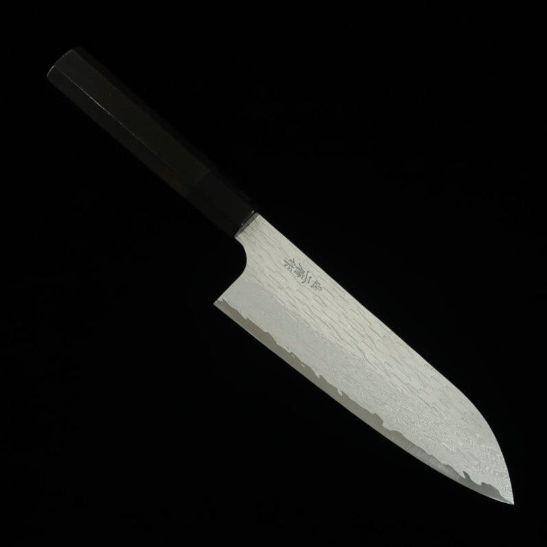 Nigara VG XEOS, damas martelé, Santoku, manche en ébène (185 mm).