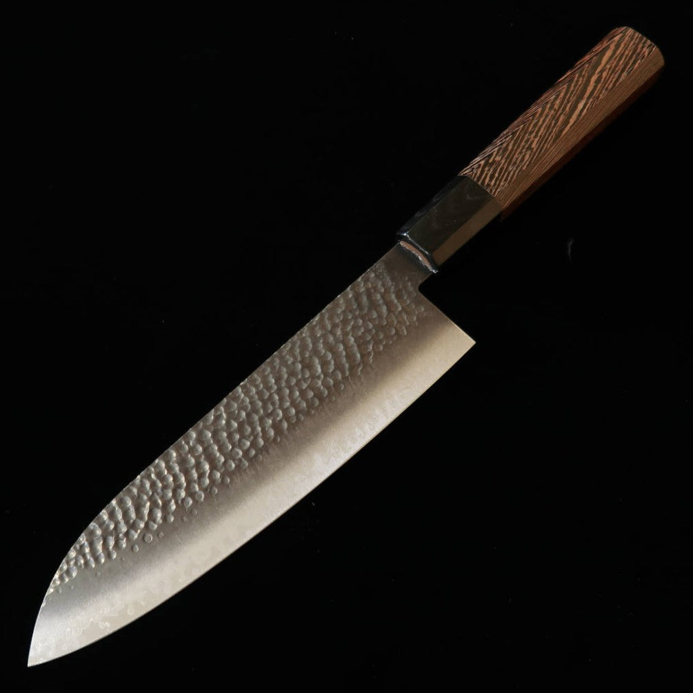 Miura VG10 Blackened Hammered Damascus Santoku Knife with Wenge Octagonal Handle (180mm)