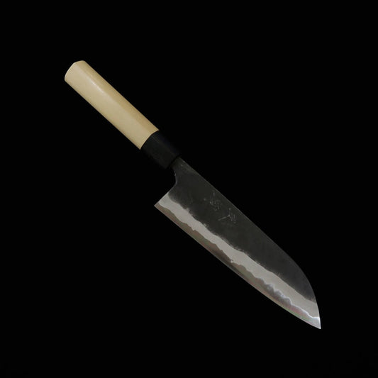 MIURA Santoku - Aogami nº2 - Forjado a negro - Cabo em magnólia tipo castanha com chifre de búfalo (165mm)
