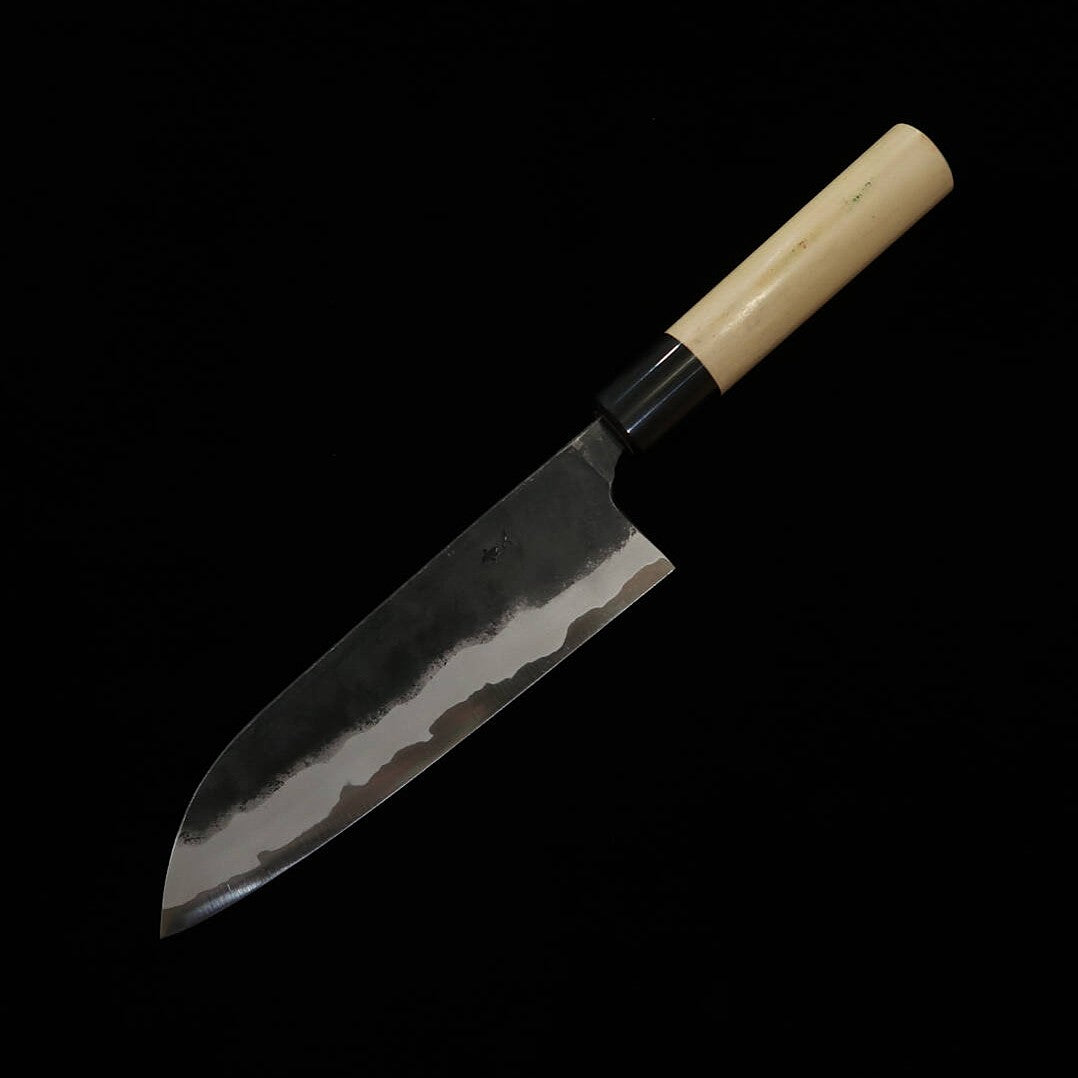MIURA Santoku - Aogami nº2 - Forjado a negro - Cabo em magnólia tipo castanha com chifre de búfalo (165mm)
