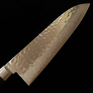 Kotetsu – Santoku VG10, Damasco martelado, cabo em laminado preto (180 mm)