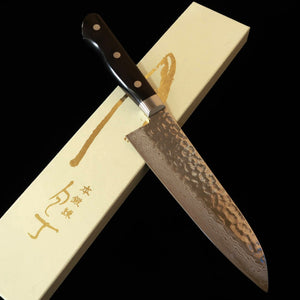 Kotetsu – Santoku VG10, Damasco martelado, cabo em laminado preto (180 mm)