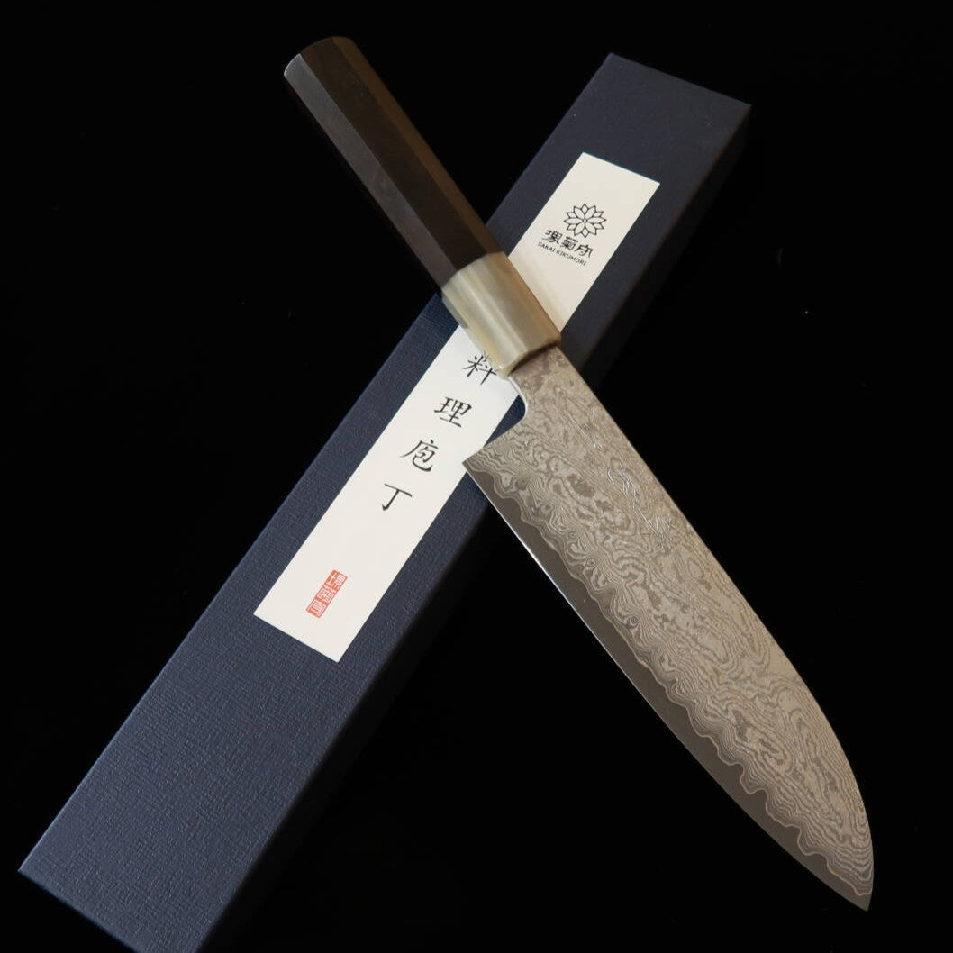 Sakai Kikumori - Série Seiun - Couteau d'office Petty - VG10 - Manche en ébène et corne de buffle blanche (150 mm)