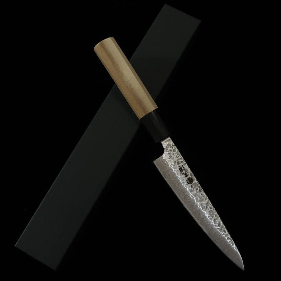 MIURA AUS10 Hammered Damascus Petty knife with Magnolia and Buffalo Handle (135mm)