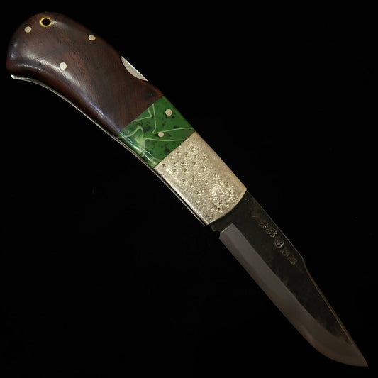 TAKEDA Cutlerie – Forgeron artisanal de Bitchū, œuvre de Fumio Inagaki – Couteau pliant à verrouillage arrière, résine/Ironwood