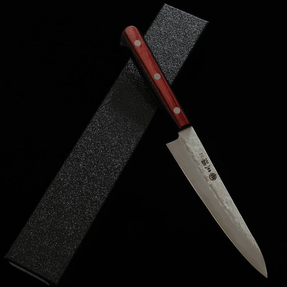 MIURA Petty, Ginsan steel, Nashiji Finish, Red Handle (135mm)