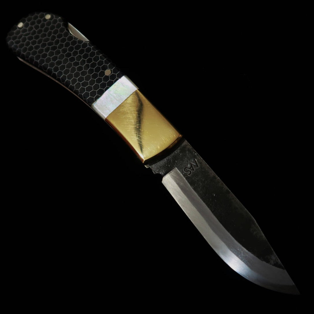 TAKEDA Couteau artisanal de Bitchu Inagaki Fumio Backlock Folder Perle/Nid d’abeille