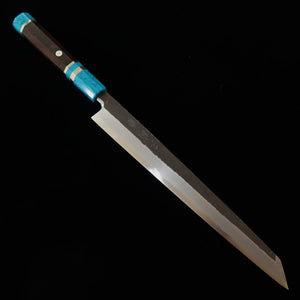 Miura Itadaki MIURA Itadaki por Yoshikazu Tanaka, yanagiba kiritsuke, Shirogami #2, acabamento kuro-uchi, cabo de turquesa (270 mm)