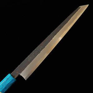 Miura Itadaki MIURA Itadaki por Yoshikazu Tanaka, yanagiba kiritsuke, Shirogami #2, acabamento kuro-uchi, cabo de turquesa (270 mm)