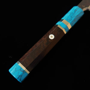 Miura Itadaki MIURA Itadaki por Yoshikazu Tanaka, yanagiba kiritsuke, Shirogami #2, acabamento kuro-uchi, cabo de turquesa (270 mm)