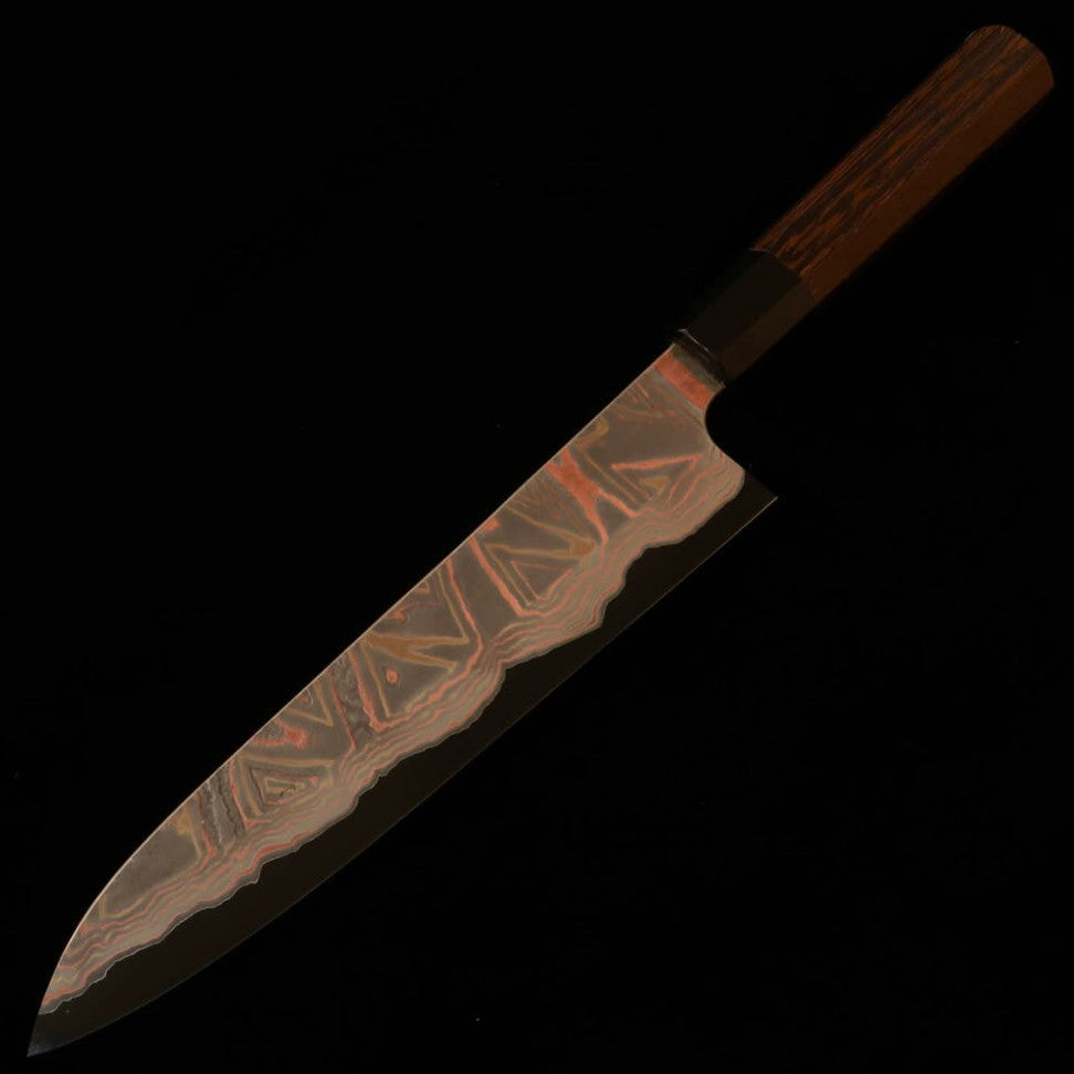 Hatsukokoro Aogami No. 2 Damascus Steel Knife, Blackened Finish, Wendtwood Handle (240mm)