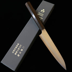 NIGARA Nito Hamono Tanrensho Petty SG2 pulido, acabado martillado, mango integral de ébano (150 mm)