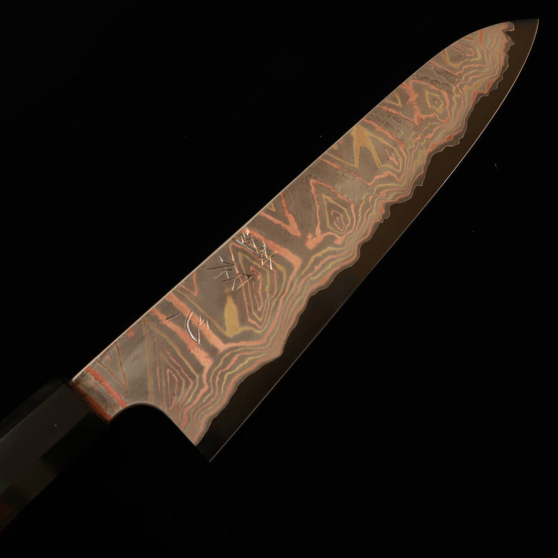 Hatsukokoro Aogami No. 2 Damascus Steel Knife, Blackened Finish, Wendtwood Handle (240mm)