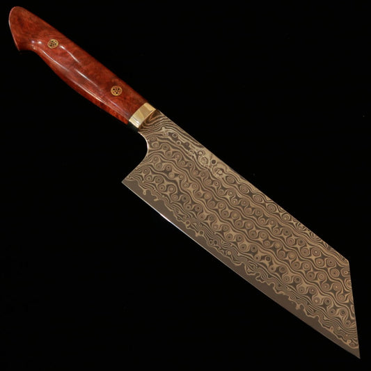 NIGARA Kiritsuke Nakiri SG2 Damascus Steel Knife with Dark Pattern, Rosewood Handle (180mm)