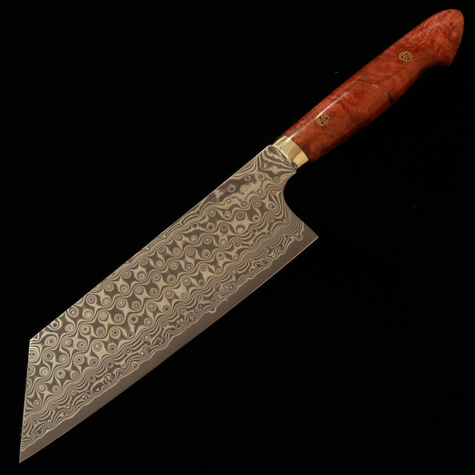 NIGARA Kiritsuke Nakiri SG2 Damascus Steel Knife with Dark Pattern, Rosewood Handle (180mm)