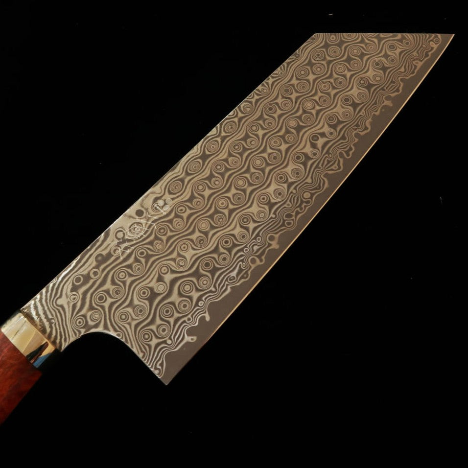 NIGARA Kiritsuke Nakiri SG2 Damascus Steel Knife with Dark Pattern, Rosewood Handle (180mm)