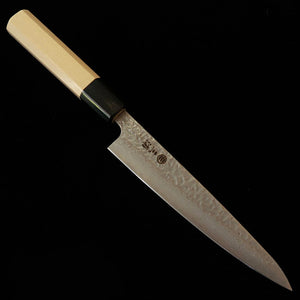 MIURA Petty, AUS10 Matte Damascus Hammered with Octagonal Magnolia Buffalo Horn Handle (150mm)