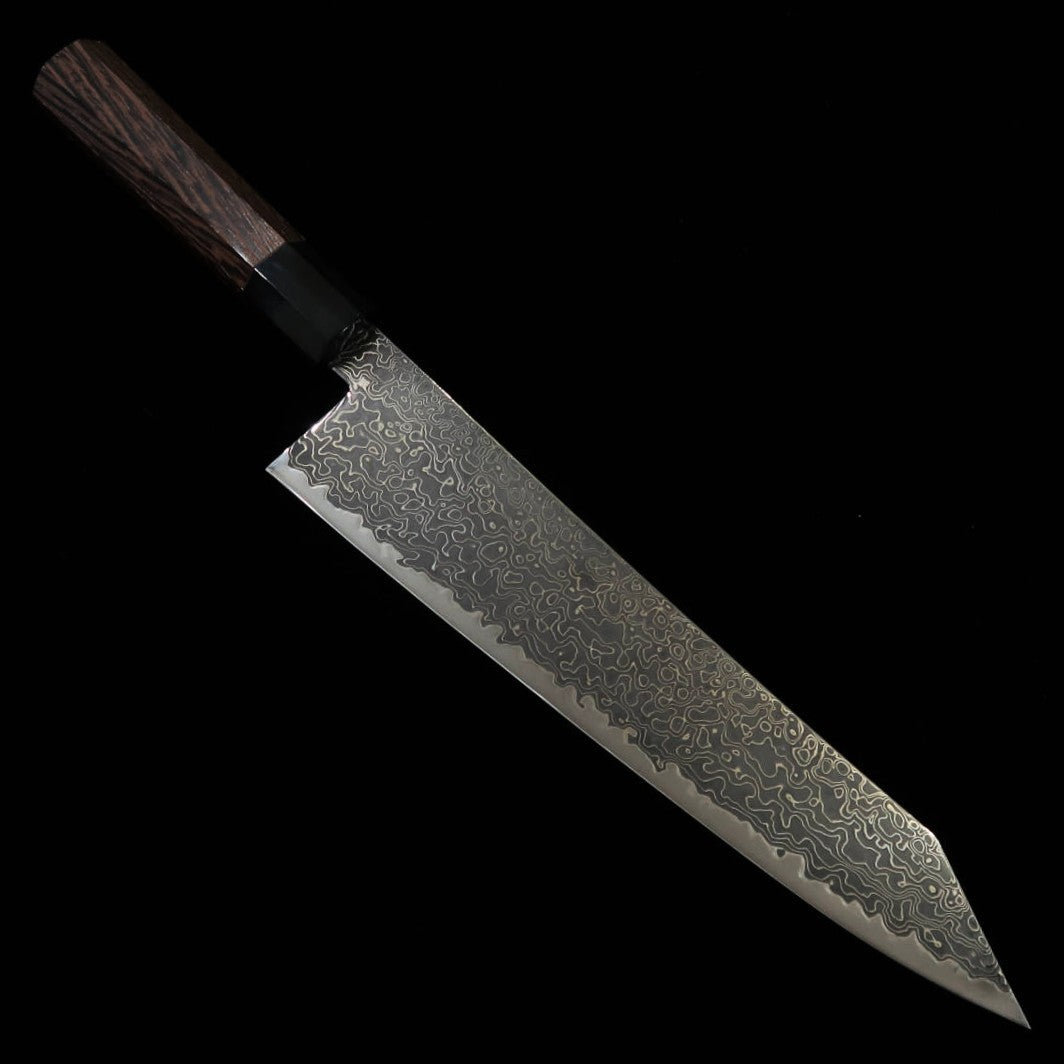 MIURA Kiritsuke Gyuto Ryuhyo SG2, damas noirci, manche octogonal en wengé et buffle noir (240mm)