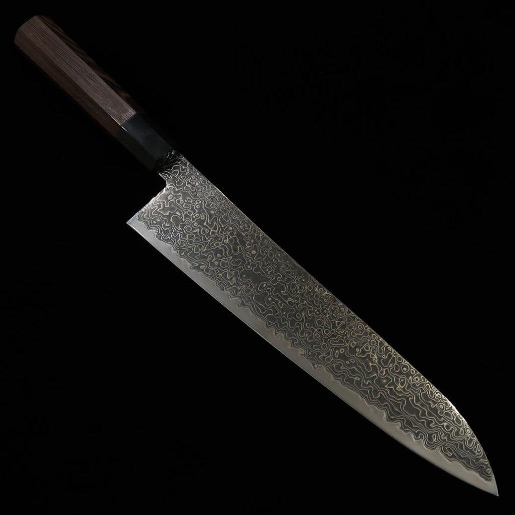 MIURA, Ryuu-hyou, Gyuto, SG2, Damas noirci, Manche octogonal en wengé et corne de buffle noir (240 mm)