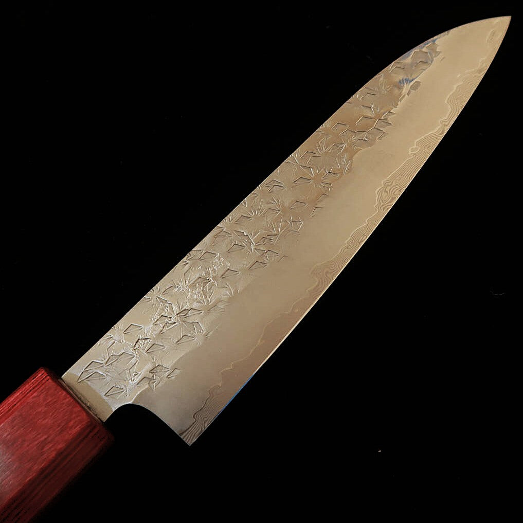 STYLE-K Makoto Kurosaki Petty Knife, Flame Kaen, Coreless Damascus with Hammered Ebony Octagonal Handle (135mm)
