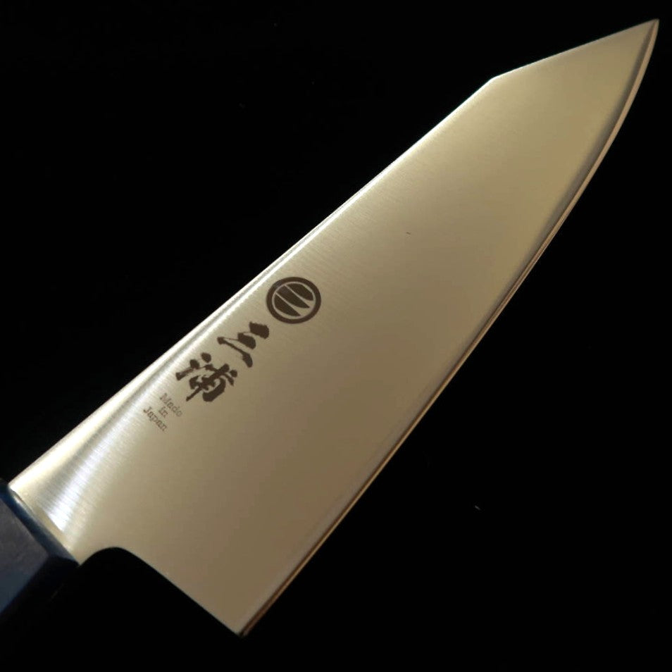 MIURA kiritsuke santoku acero inoxidable, mango de madera estabilizada azul (160 mm)