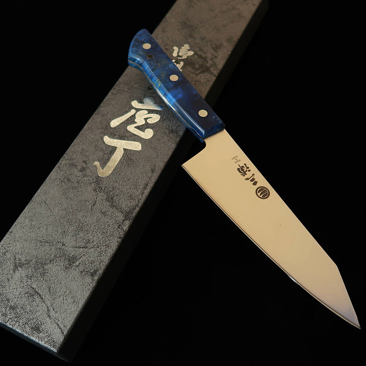 MIURA kiritsuke santoku acero inoxidable, mango de madera estabilizada azul (160 mm)