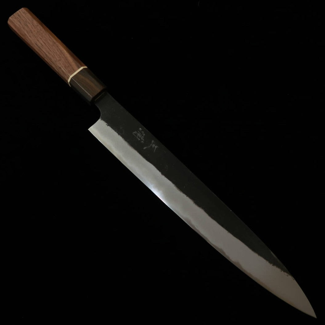 Miura Genbu Shirogami No. 2 Black Sujihiki Slicer with Walnut Octagonal Handle (225mm)