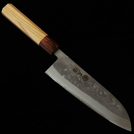 Miura Santoku knife, forged blue paper with a satin finish and a keyaki wood handle (165mm)