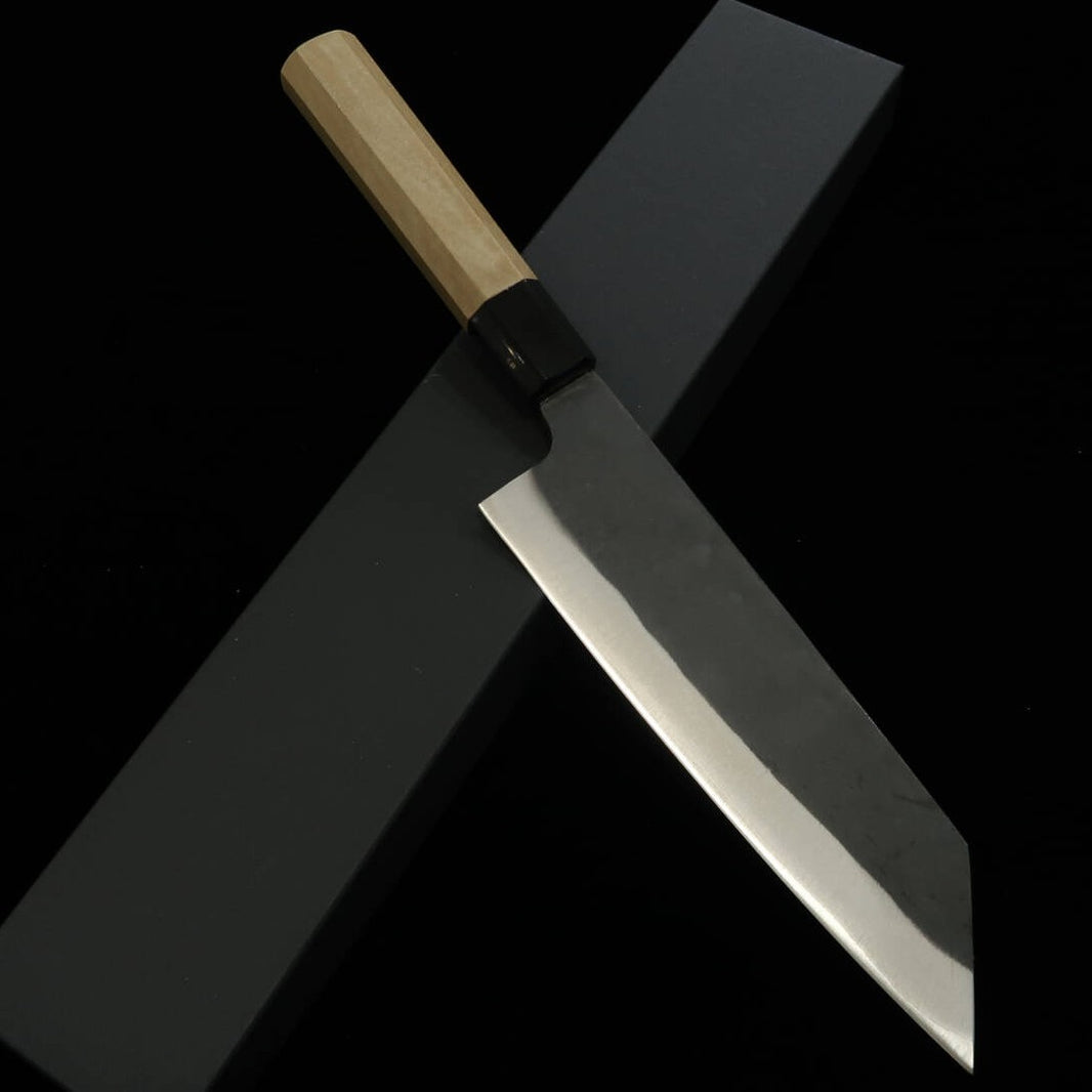 Miura Bunka, acier Aogami n°1, acier inoxydable cladding, finition kuro-uchi, manche octogonal en bois de buffle et magnolia (190 mm).